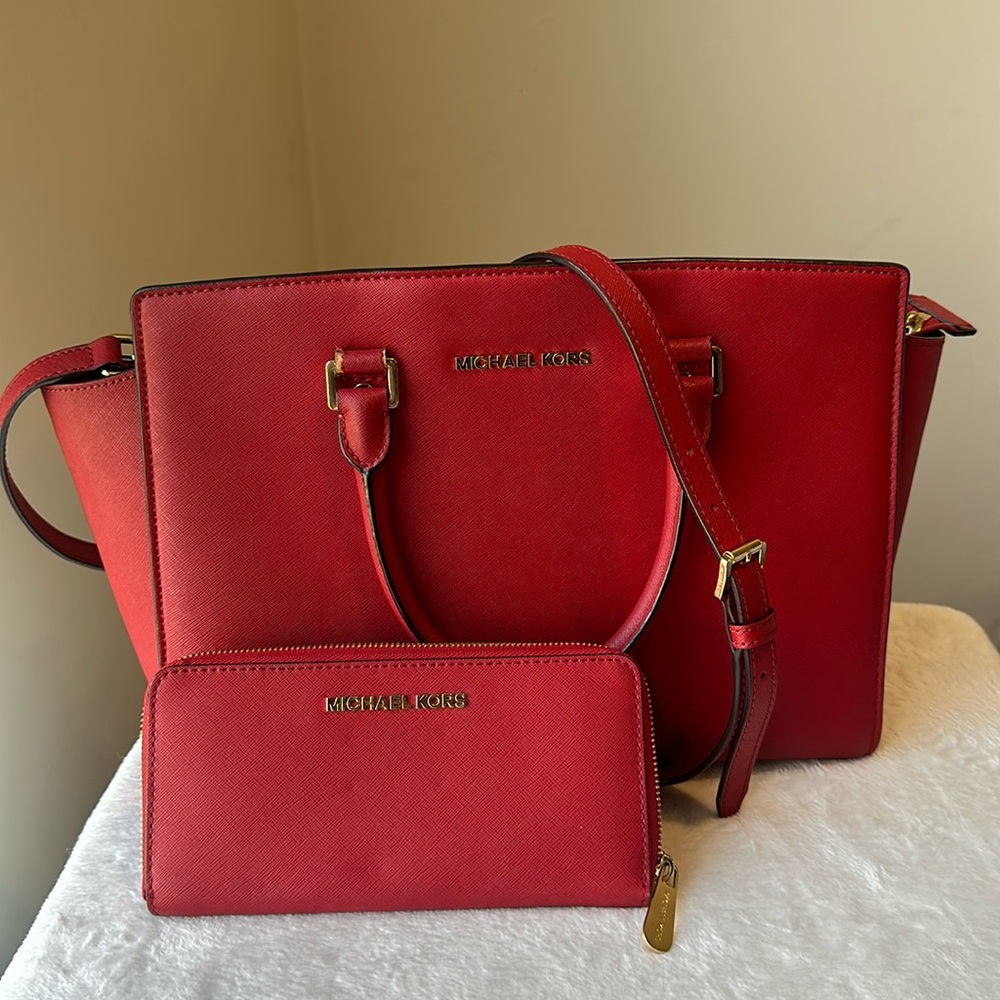 Michael Kors Red Selma bag and Wallet